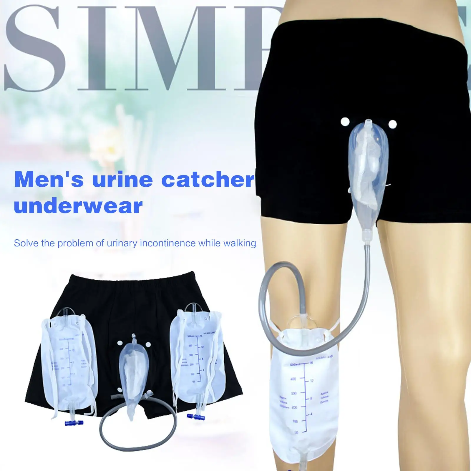 Reusable Urinary Receiver for Men Elderly Urine Collector Kit Panties Fixed Urine Catheter Urinary Bag for Urine Incontinence