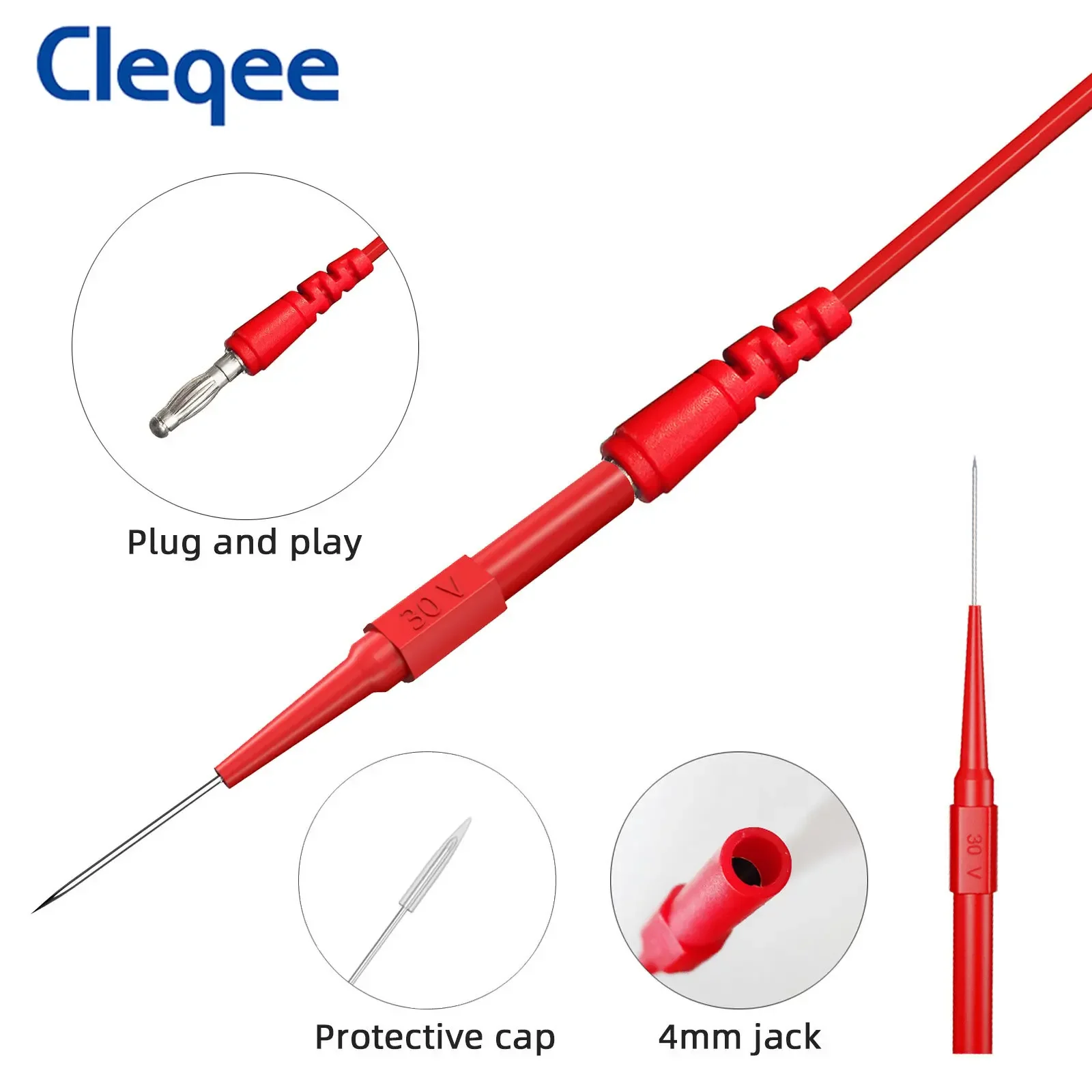 Cleqee P1920B 30PCS Back Probe Kit Multimeter Test Leads 4mm Banana Plug to  Alligator Clips Wire Piercing Probe Automotive Tool