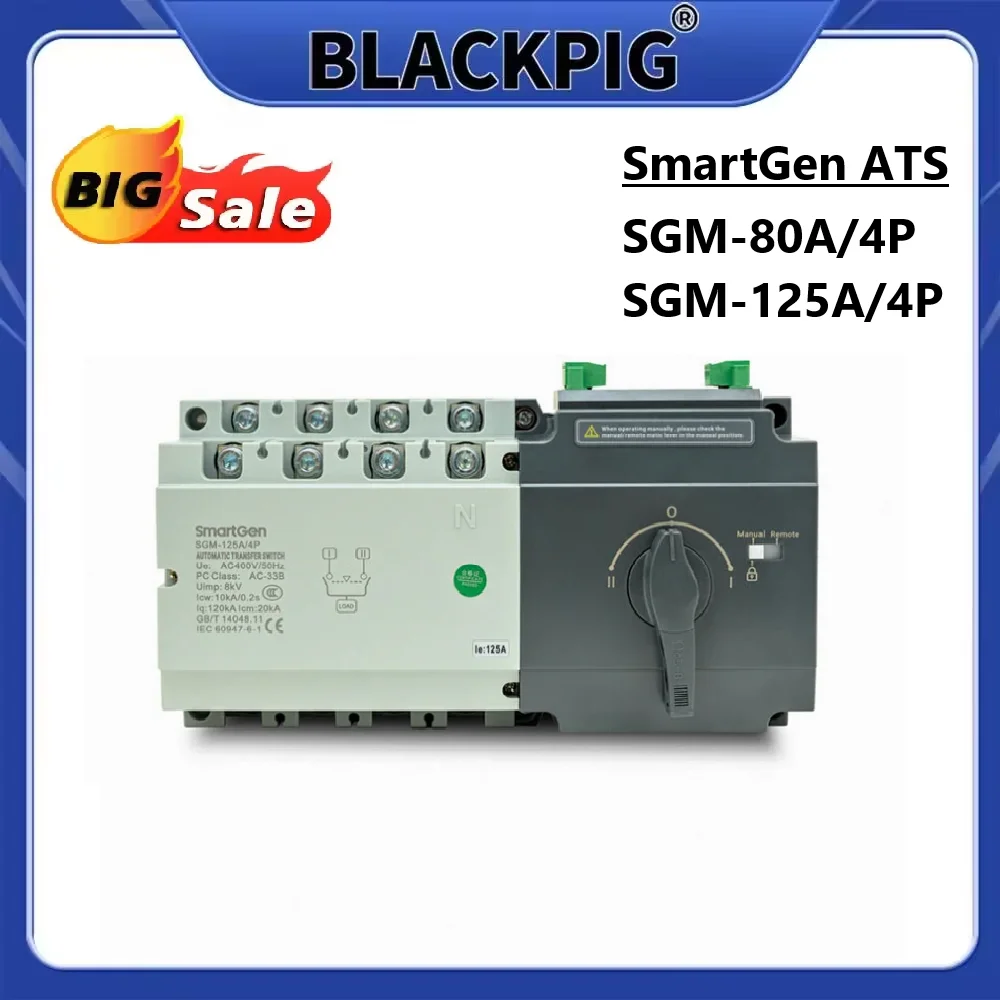 SmartGen SGM Genset Type ATS Switch SGM-80A SGM-125A 63A 80A 125A 4P Generator Dual Power Automatic Transfer Switch Blackpig