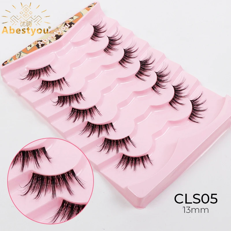 Abestyou 10-15mm 1/2 Volume And Short Length Thick 7pair Invisible Clear Full Strip Small Eye Half False Eyelashes Makeup Tools