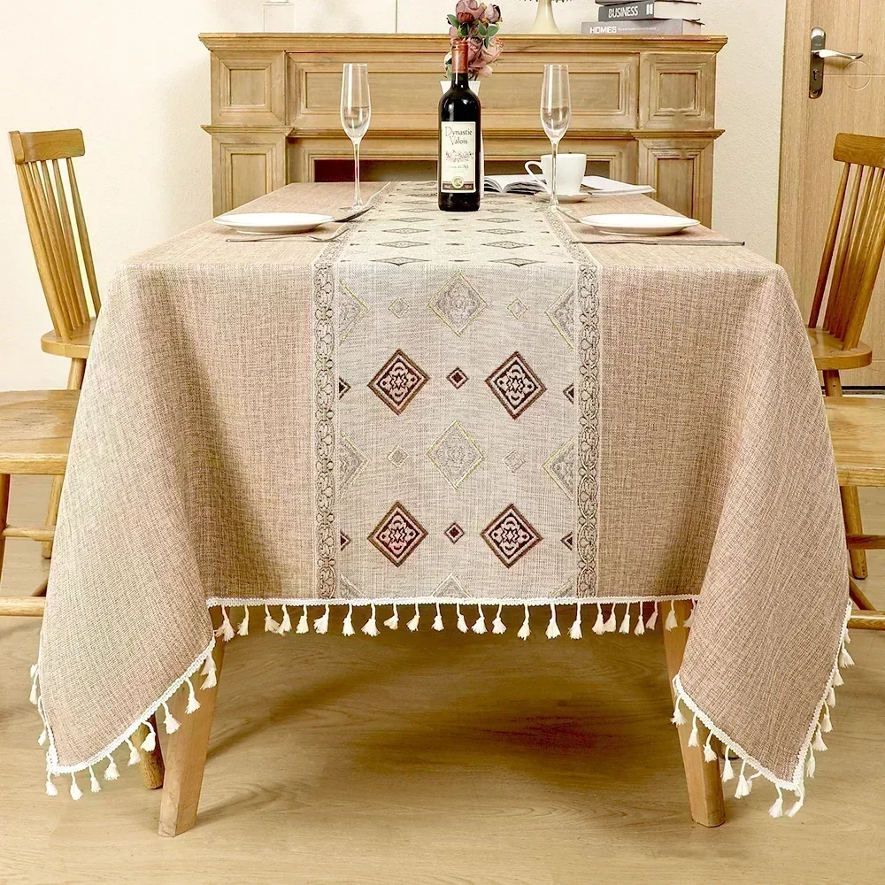 

Nordic Tassel Cloth Tabl Embroidered Leaf American Tablecloths For Events Rectangular Jacquard Coffee Table Cover