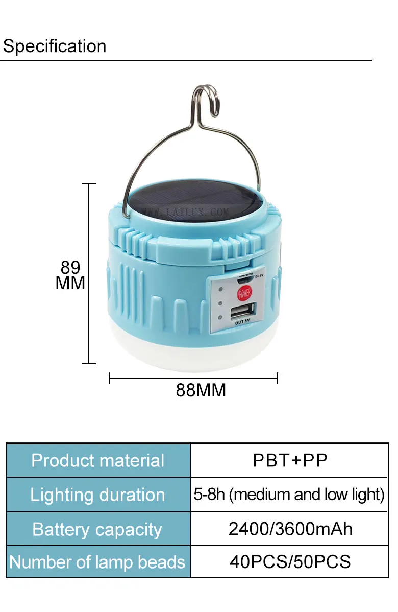 DC5V 30W Outdoor lighting Waterproof USB rechargeable lantern solar charging light bulb with battery Emergency led camping light