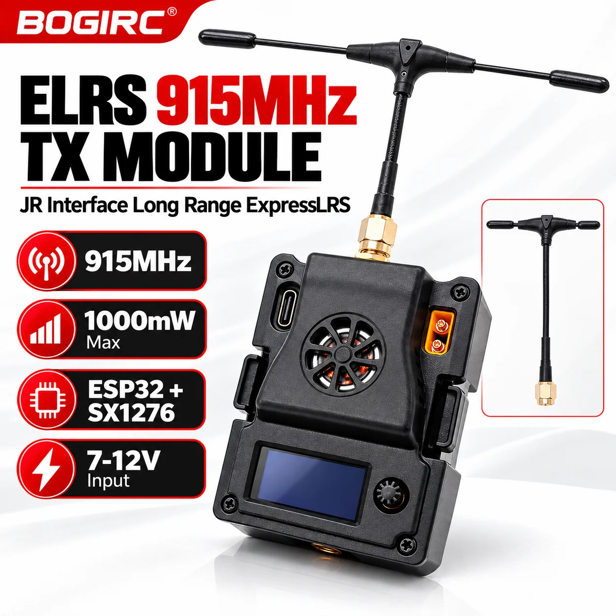 BOGIRC ELRS 915MHz 1000mW ELRS TX Module Transmitter ExpressLRS with Cooling Fan for FPV Long Rang Racing Drone Quadcopter DIY