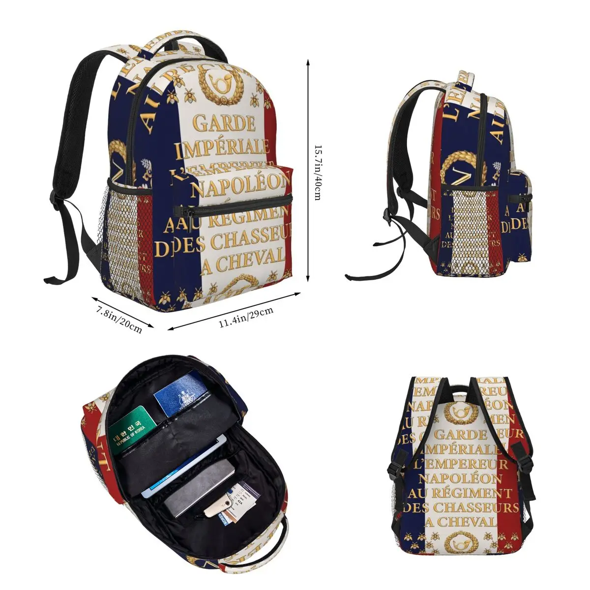 Napoleonic French Flag Of The Chasseurs A Cheval De La Garde Backpacks Bookbag Rucksack Lunch Bag Pen Bag Three-Piece Set