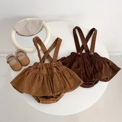 Autumn Winter Kids Girls Strap Dress Rompers Vintage Brown/coffee Corduroy Baby Suspender Jumpsuit 1-5Years Kids Clothes