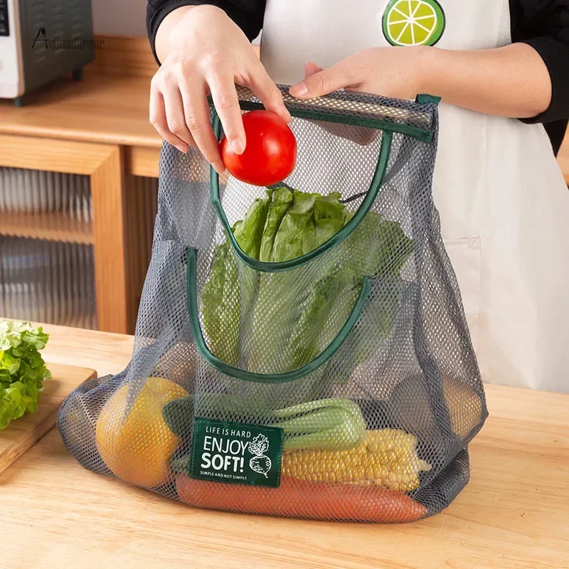 Bolsa de malla reutilizable para colgar en la cocina, bolsa de red para almacenamiento de frutas y verduras para el hogar, para jengibre, ajo,