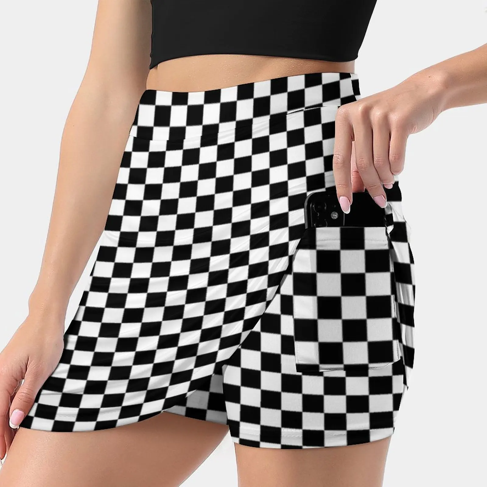 Ska Music-Skank Music T-Shirt-Black And White Check Women's skirt Y2K Summer Clothes 2022 Kpop Style Trouser Skirt With Pocket