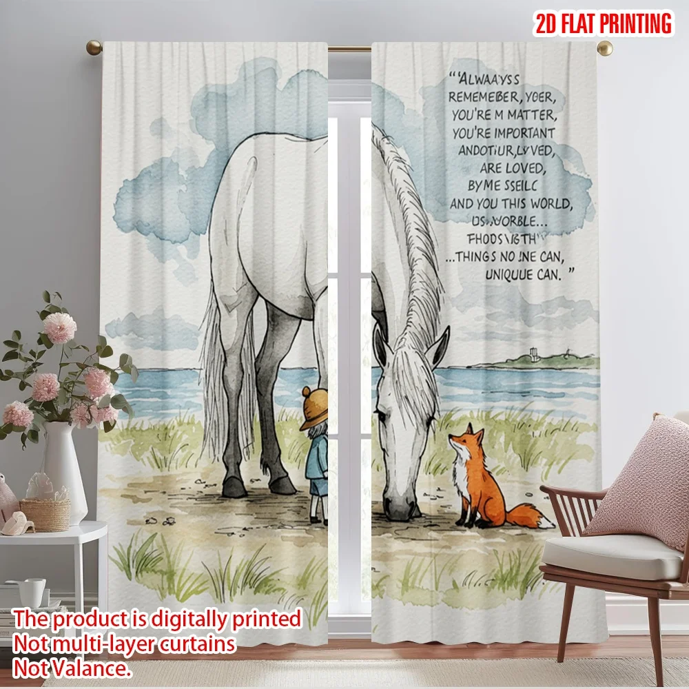 

2pcs 2D flat printing Drapes Horse Fox Childhood Love 100% Polyester Without Electricity Birthday Party Perfect for Photo Booths