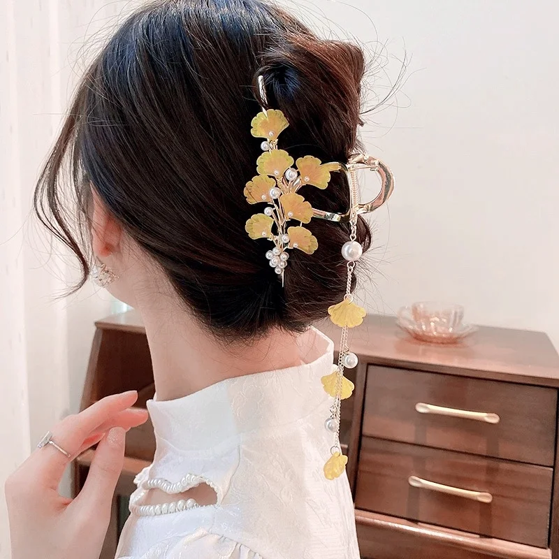 

Fashion Ginkgo Leaves Hair Clip Vintage Metal Ponytail Claw Clip Women Banquet Metal Crab Claw Hair Jewelry ACCESSORI FOR GIRL