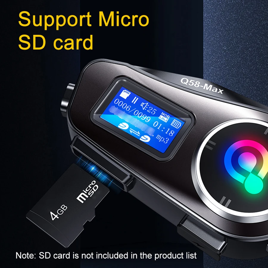 سماعة رأس اتصال داخلي للدراجات النارية Q58 Max مقاومة للماء حتى 300 متر، جهاز اتصال داخلي لاسلكي BT لراكبين، مشاركة الموسيقى مع مصباح يدوي وشاشة LCD عالية الدقة وميكروفون وبطاقة TF