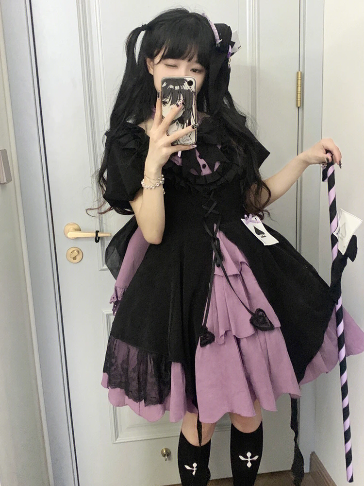 

Ele Lolita Bla Purple Puffy Princ Skirt Women's loween Costume Sweet High Waist Bubble Sve ort Dr