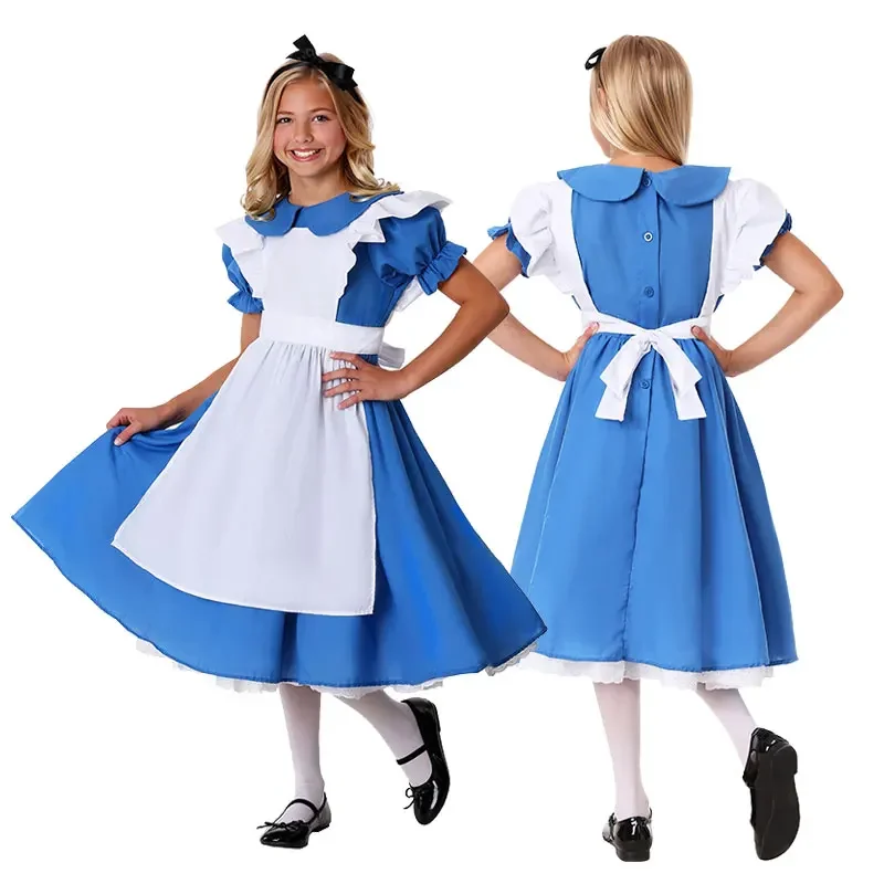 

Children Girl Blue Alice In Wonderland Costume Fantasias Lolita Maid Cosplay Dress Halloween Carnival Party Fancy Dress Up