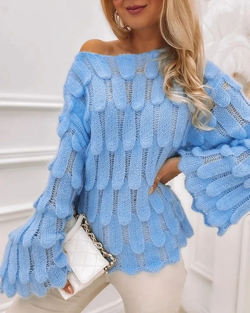 Cashmere Sweater Women 2024 Spring Autumn Nnew Solid Color knitted Sweater Retro Long Sleeve Hole Fringed Sweater Sexy Tops