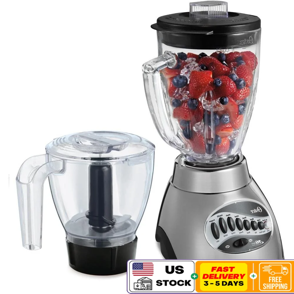 

16 Speed Blender with Food Chopper Glass Jar Multiple Attachments Pulse Technology Scratch Resistant Smoothies Soups Salsas