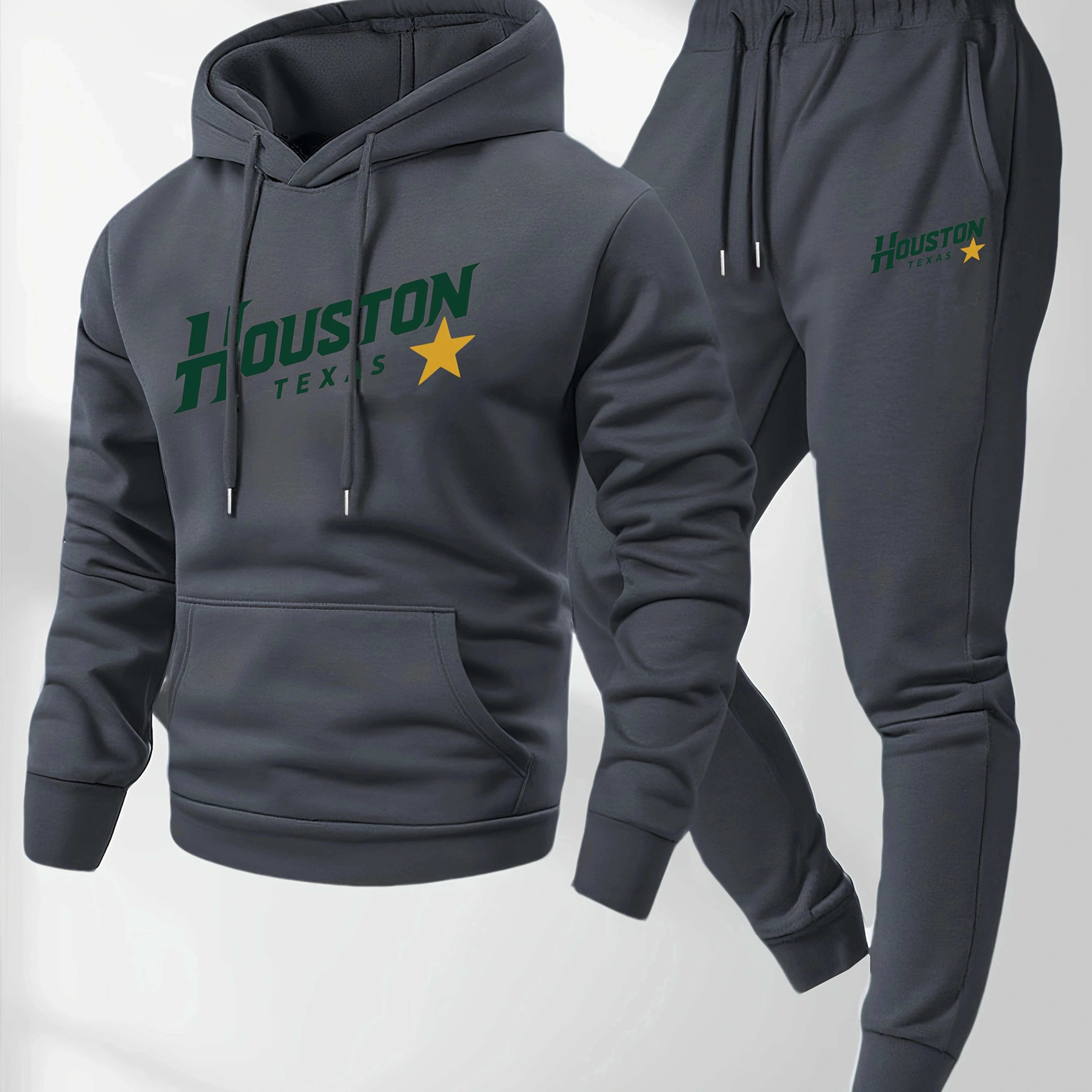 2026 Men's2-piece Set:Letter Print Hoodie & Drawstring Sports Pants, Soft Comfortable Thin Velvet Lining, Warm Tracksuit Bottoms view 5