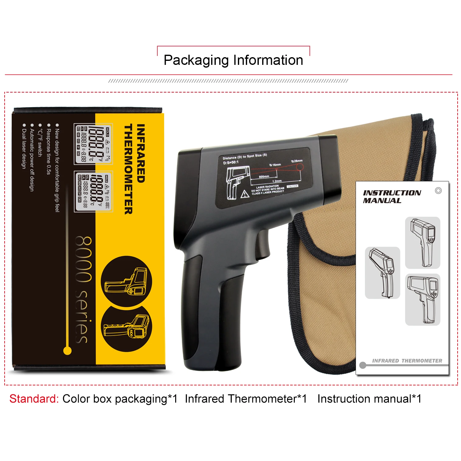 Digital Infrared Thermometer -50~1600C Laser Temperature Meter Gun Digital LCD Industrial Outdoor Laser Pyrometer IR Thermometer