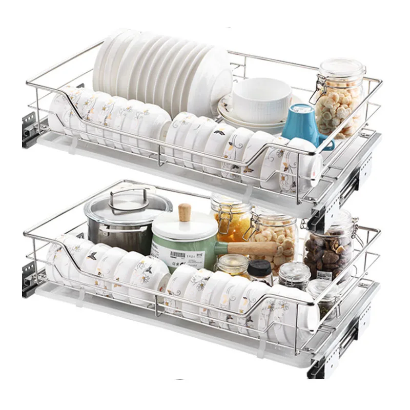 

Выдвижная корзина, кухонный шкаф, буферная чаша из нержавеющей стали 304, корзина, стойка для чаши, двойной ящик, встроенное демпфирование