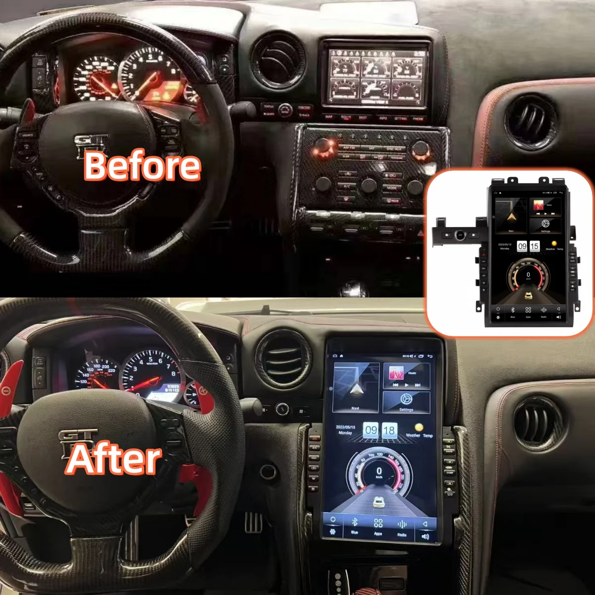 13.6' Android Car Radio for Nissan GT-R GTR R35 2008-2015 Multimedia Player Style Wireless CarPlay Auto Stereo GPS 5G Head Unit