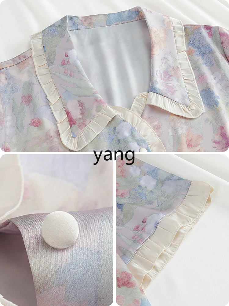 Yjq ice silk pajamas summer thin loose sweet short sleeves can be worn outside loungewear set