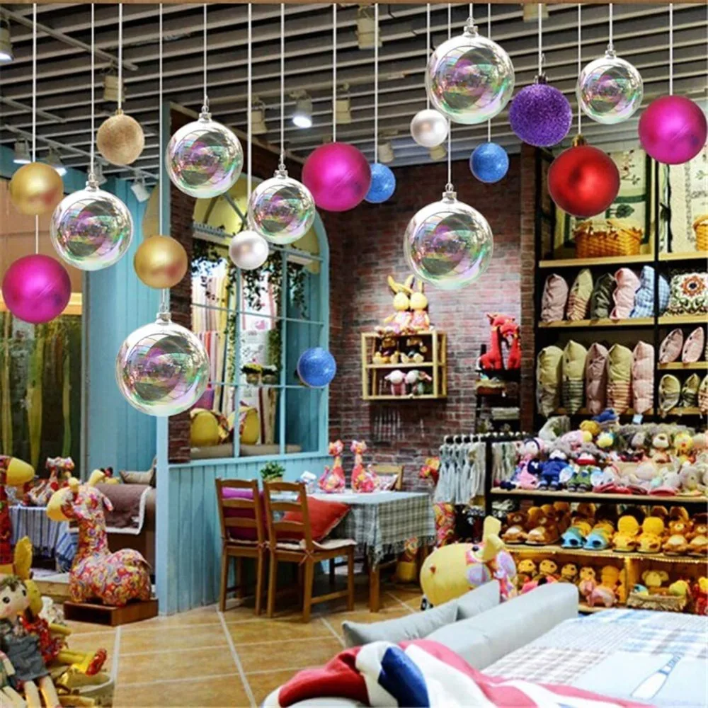 6Pcs 10/8/6cm Colourful Christmas Ball Sphere Clear Iridescent Bubble Ball Pendant PET Plastic Xmas Tree Hanging Ball Festival