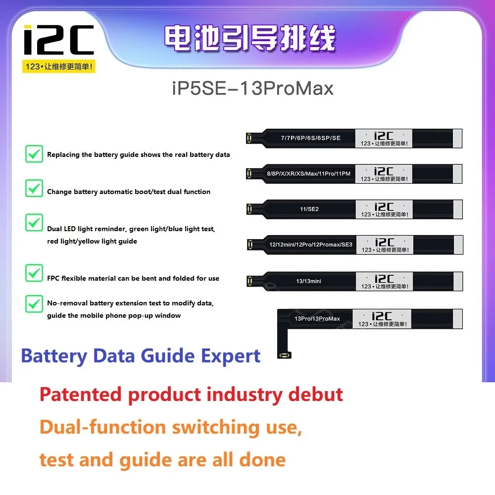 I2C Battery Test Lead Cable Guide Booting Line for iPhone 5SE-13 Pro Max Repair Battery Modify Health Data Solve Battery Pop-UP