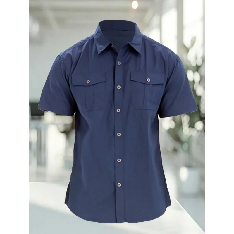 

2026 QualityMen Casual Solid Two Pocket Western Button Up Shirt Short Sleeve Top