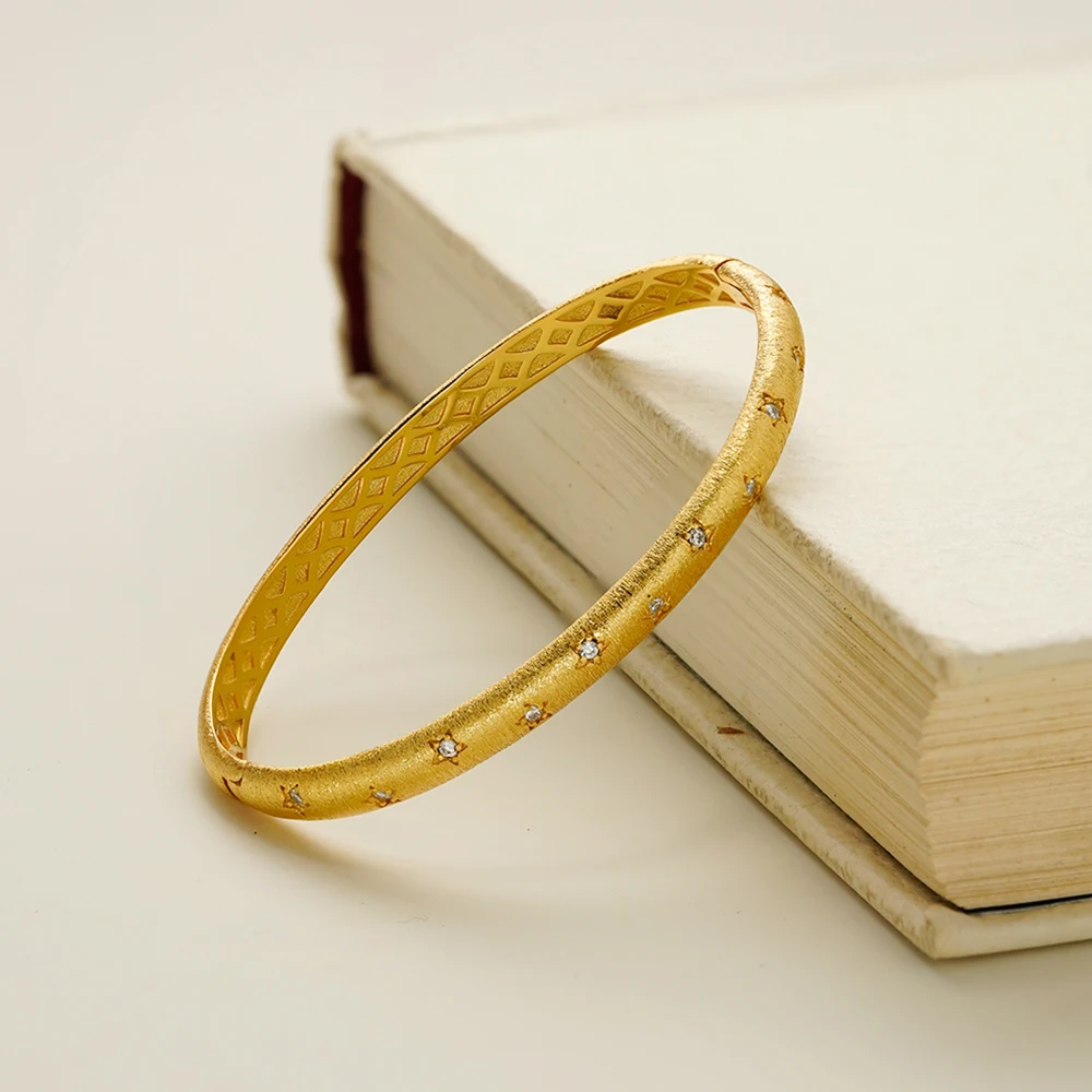 

ENFASHION Pulseras Retro Brushed Stars Zircon Cuff Bracelet For Women's Brass 18K Plated Gold Delicated Fashion Jewelry B2635