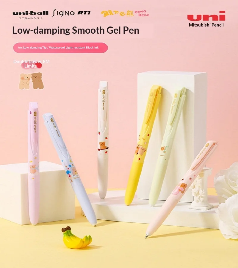 UNI UMN185 Chubby Bear Limited Edition Gel Pen 0.5mm Retractable Black Ink Low Friction Quick‑Dry Smooth‑Writing Gift Stationery