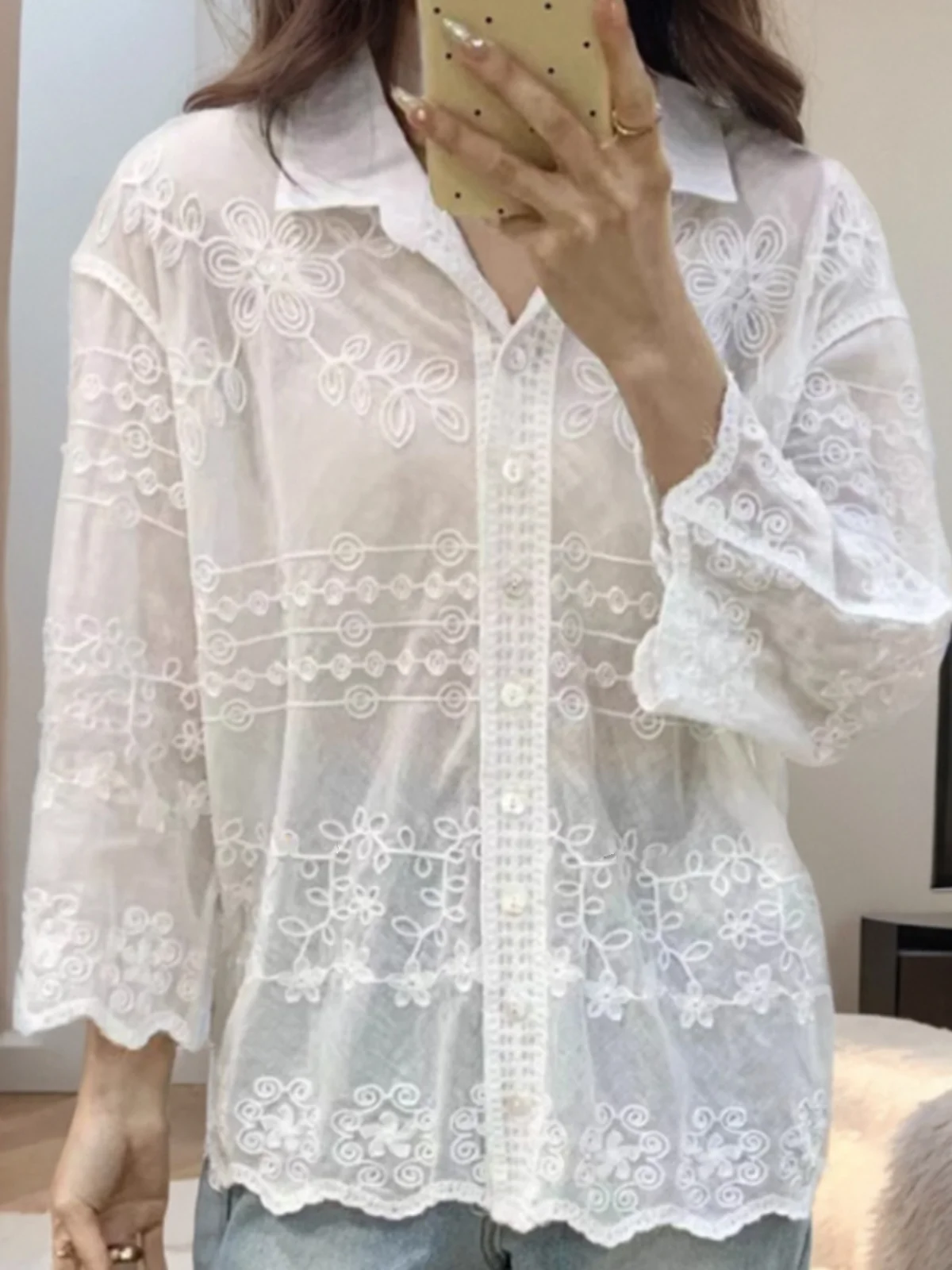 Doux blanc irt femmes ample bouton unique conception coréenne Sle trajet vent lanterne Sve couleur Pure haut pour un Look plus jeune