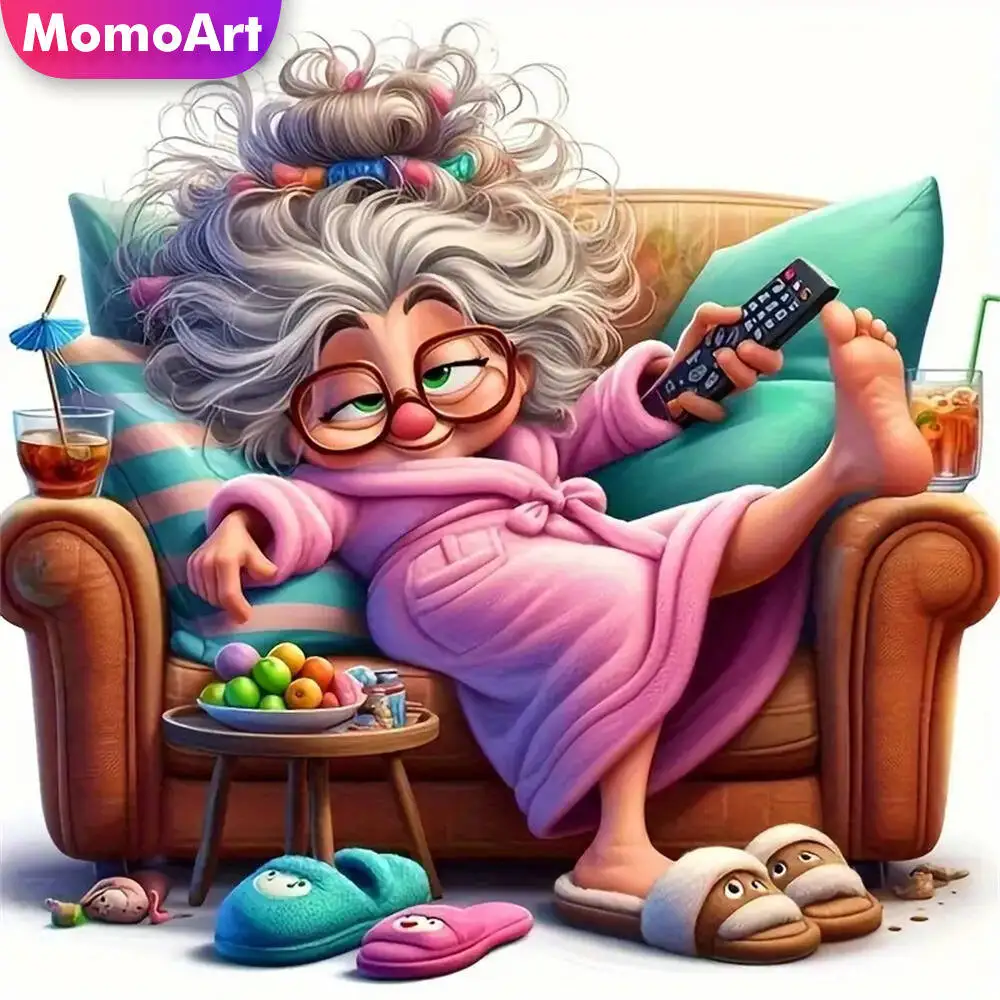 Momoart New Arrival Diamond Mosaic Old Woman Portrait DIY Picture Rhinestones Diamond Painting Cartoon Embroidery Handmade Hobby