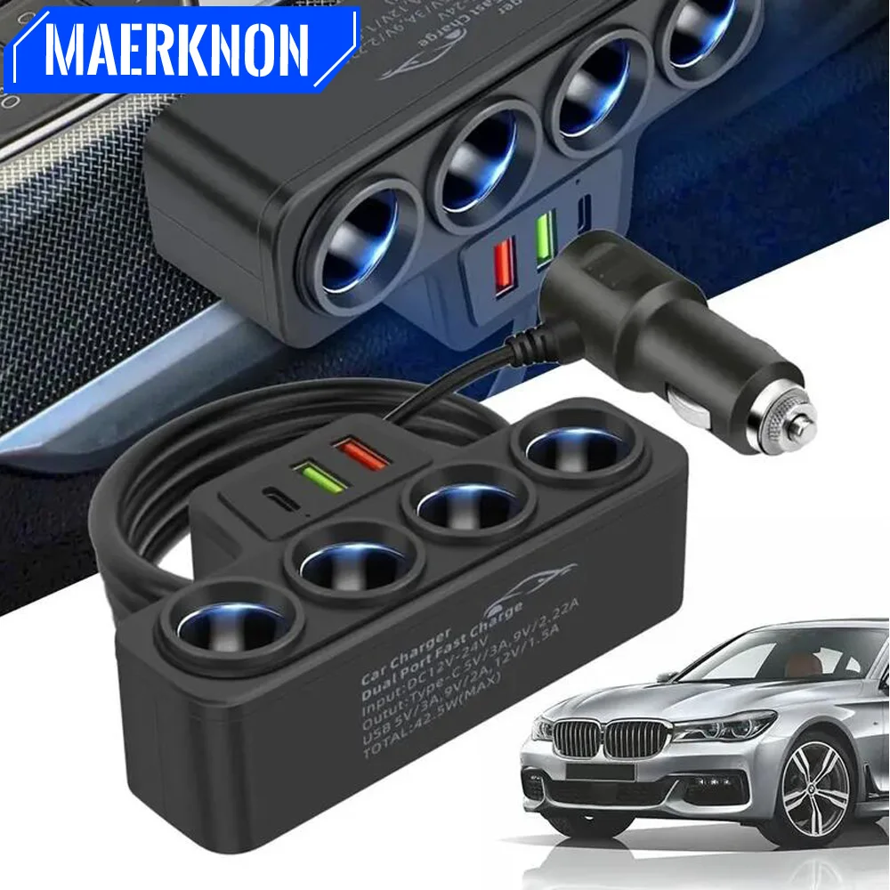 12V/24V Car Cigarette Lighter Adapter Fast Charge USB PD Car Charger 4 Ports Multifunction Universal Mobile Phone Charger In Car