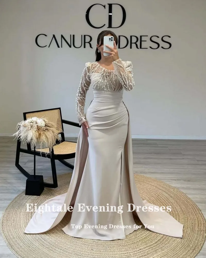 Eightale アラビアイブニングドレスカスタマイズされた V ネック長袖高級マーメイドウエディングウェディングパーティードレス Abendkleid コソボ Luxus