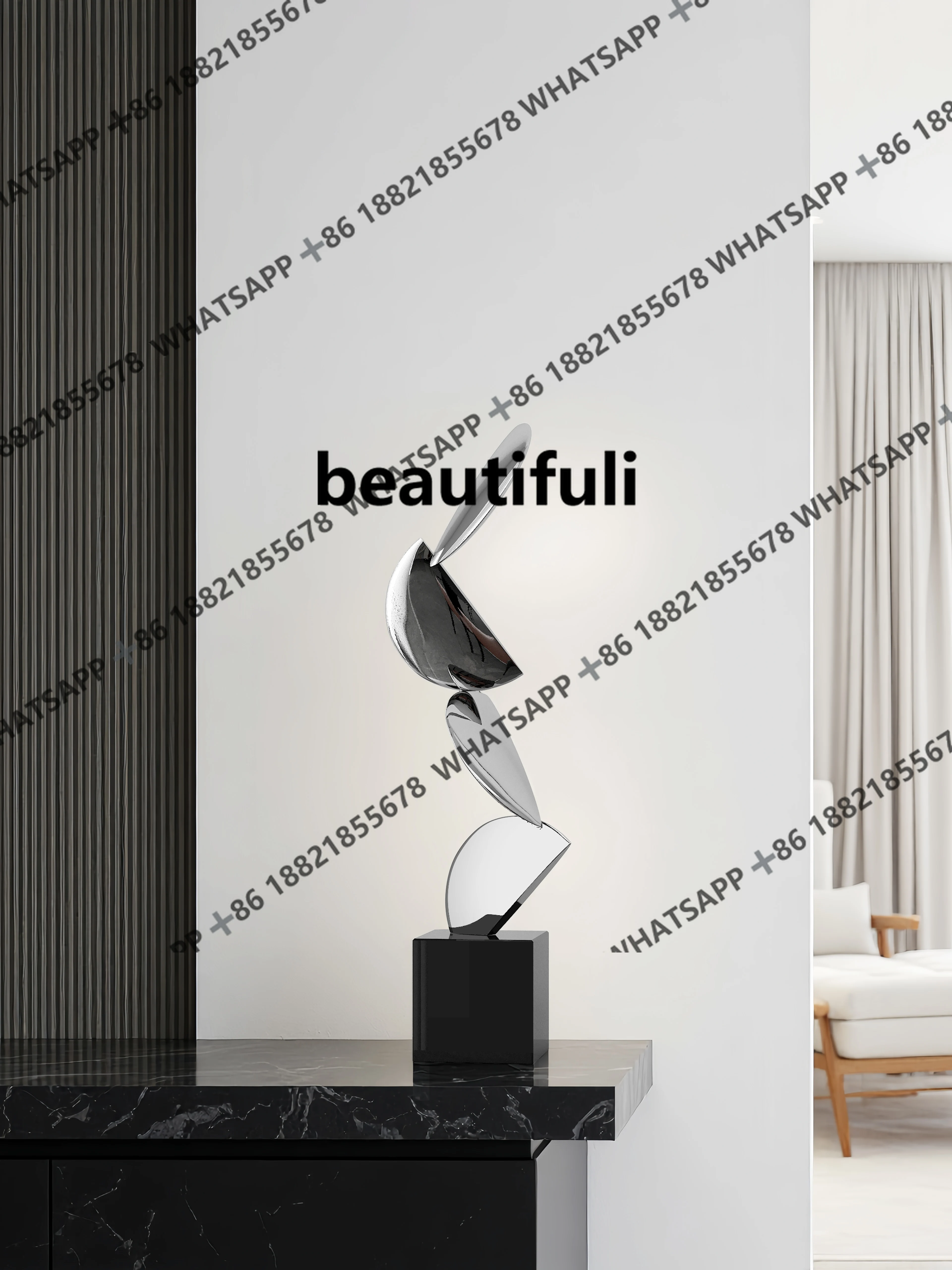 Modern Light Luxury High Sense Metal Art Sculpture Living Room Decorative Ornament Geometric Stainless Steel