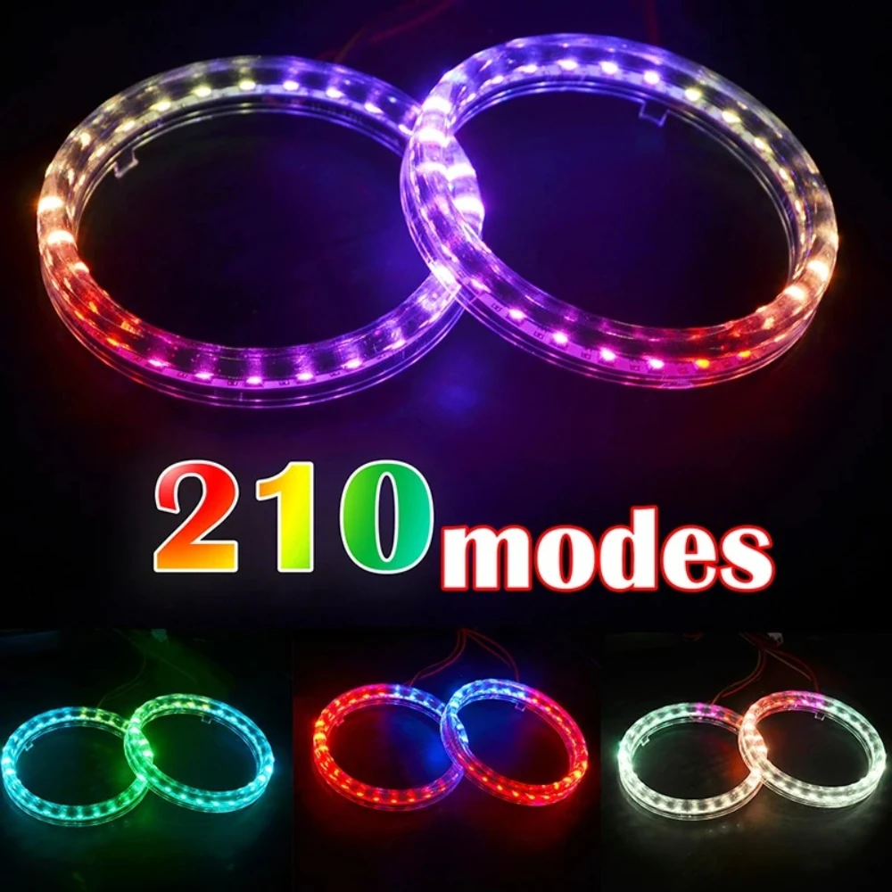 

1 пара автомобильных светодиодных фар Angel Eyes 80/95 мм, многоцветные RGB, с последовательным динамическим сигналом поворота и управлением через приложение