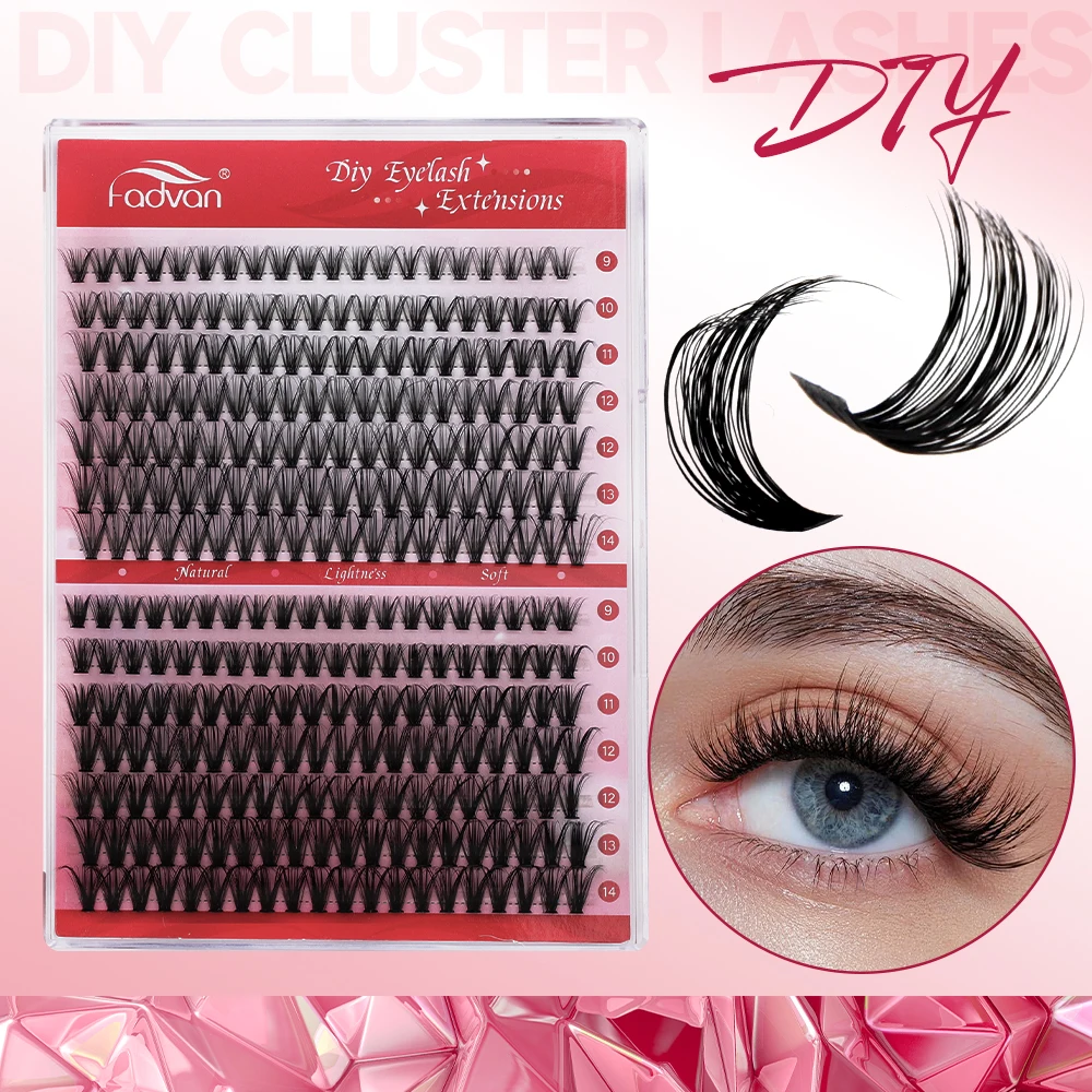 FADVAN Lashes 14 แถว 30D + 40D Cluster Lashes Upper 0.07 D Mix10-16 Segmented Extens ion DIY