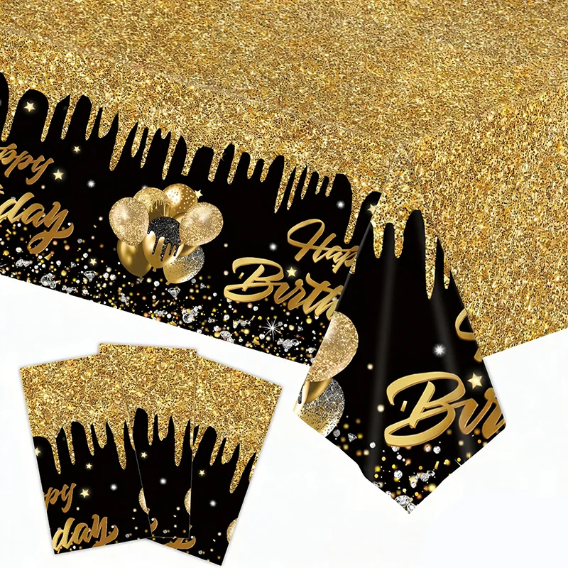 

274x137cm Black Gold Disposable Tablecloth Kids Adults 30 40 50 60 Years Old Birthday Party Decoration Home Table Cover Supplies