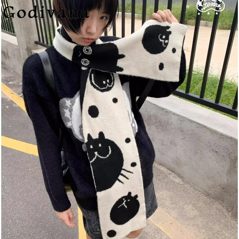 

Оригинальный милый 2D шарф в японском стиле для девочек и женщин, новый теплый мягкий шарф, студенческие шарфы Y2K, осень и зима