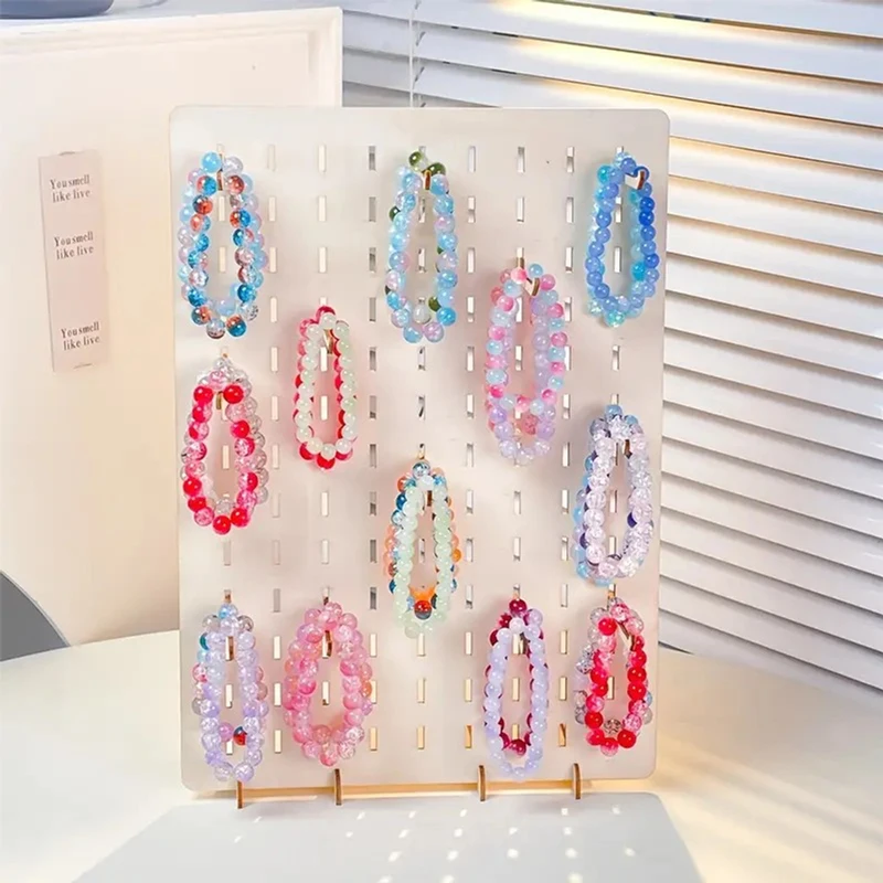 Tragbarer Stecktafel-Ausstellungsständer mit 20 kompatiblen Heringen aus Holz, DIY-Schmucktürme, Halskette und Schlüsselanhänger-Halter, Schmuck-Display