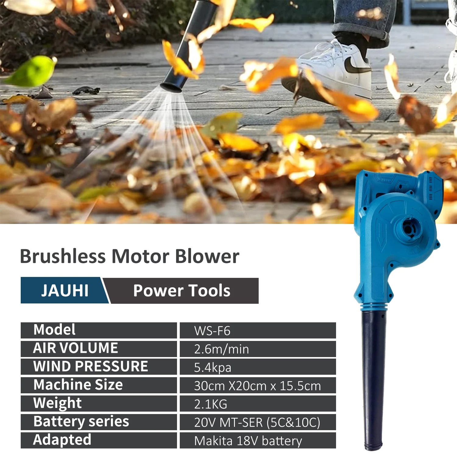 JAUHI 2in1 Cordless Blower&Vacuum,18V Max Lightweight Handheld Small Dry Leaf Sawdust High-power Rechargeable Blower Cleaner