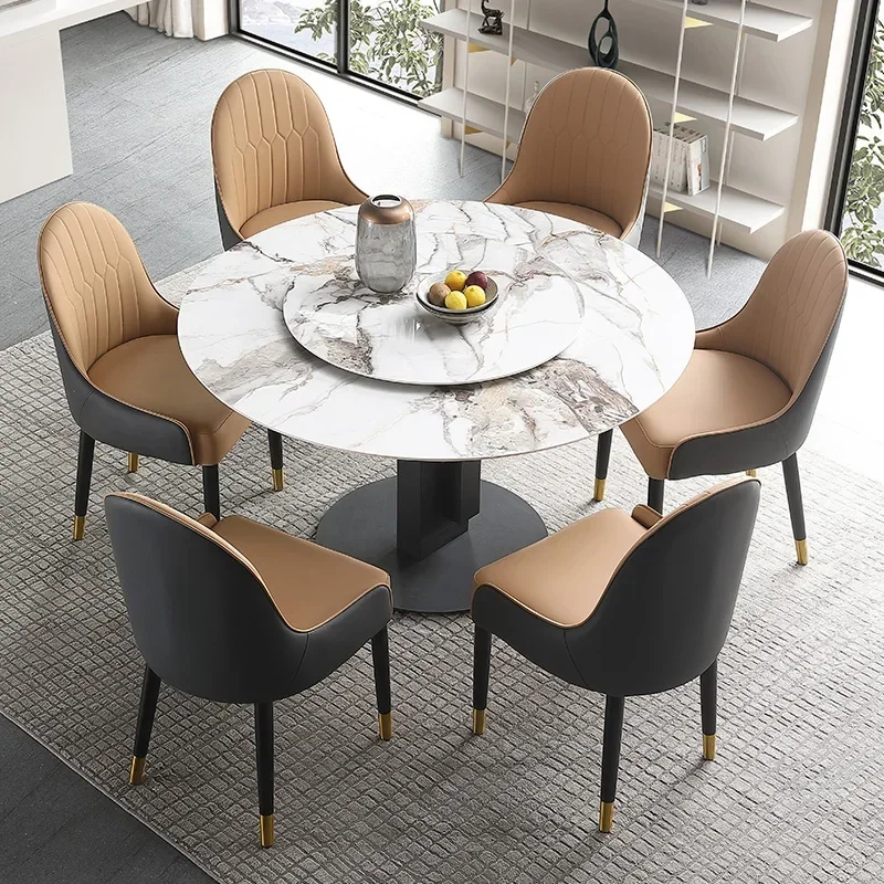 

Wood Round Dining Tables Coffee Marble Center End Dining Tables Turntable White Floor Luxury Mesa Comedor Home Furniture WSW35XP