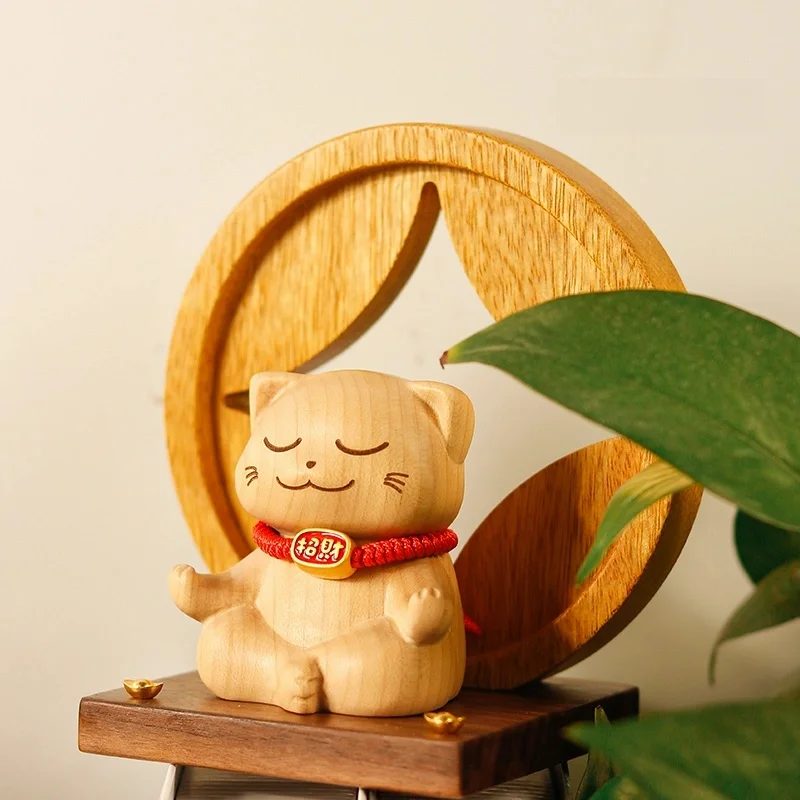 

2025 New Luxury Solid Wood Tabletop Home Decor Creative Blessings Gifts with Lucky Coin Cat Ornaments for Graduation