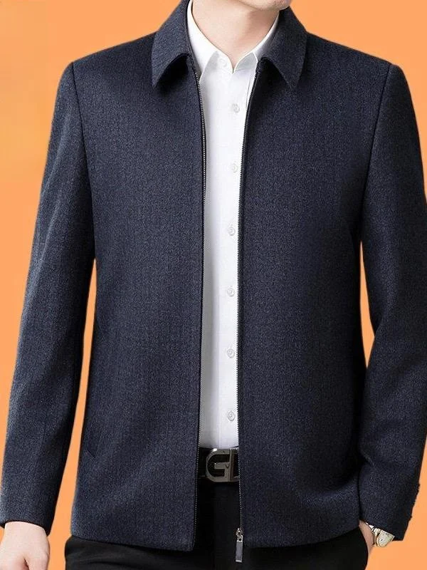 

Осенняя новинка: Мужская шерстяная куртка с отложным воротником, повседневное пальто в полоску, свободный крой, для мужчин среднего возраста, модная одежда для отцов