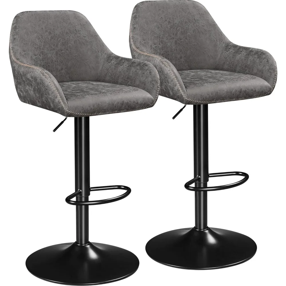 

2-piece bar stool set, PU leather rotating counter height bar stool, adjustable bar chair with backrest and footrest