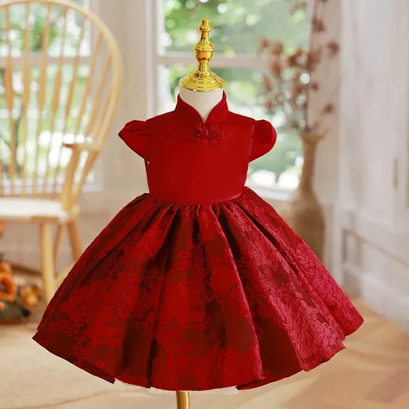 

Китайское платье-ципао для девочек, детское праздничное платье, наряд для малышей в стиле Тан, одежда для крещения, первого дня рождения, праздников и Ид.