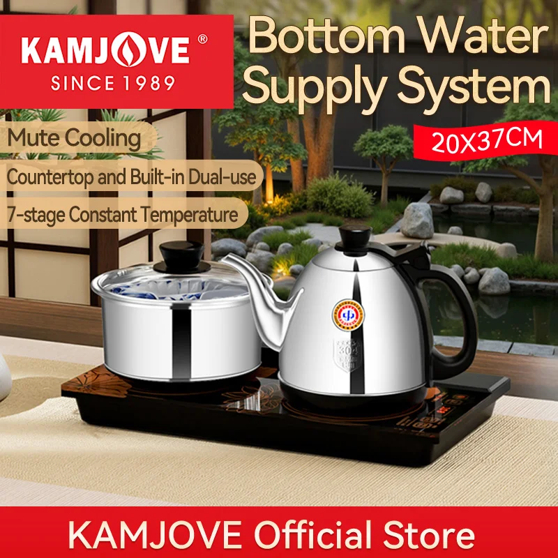 KAMJOVE Smart Electric Kettle with Automatic Water Filling 0.9L Tea Pot,Heat-resistant Glass Sterilization pot,Tea Making Set