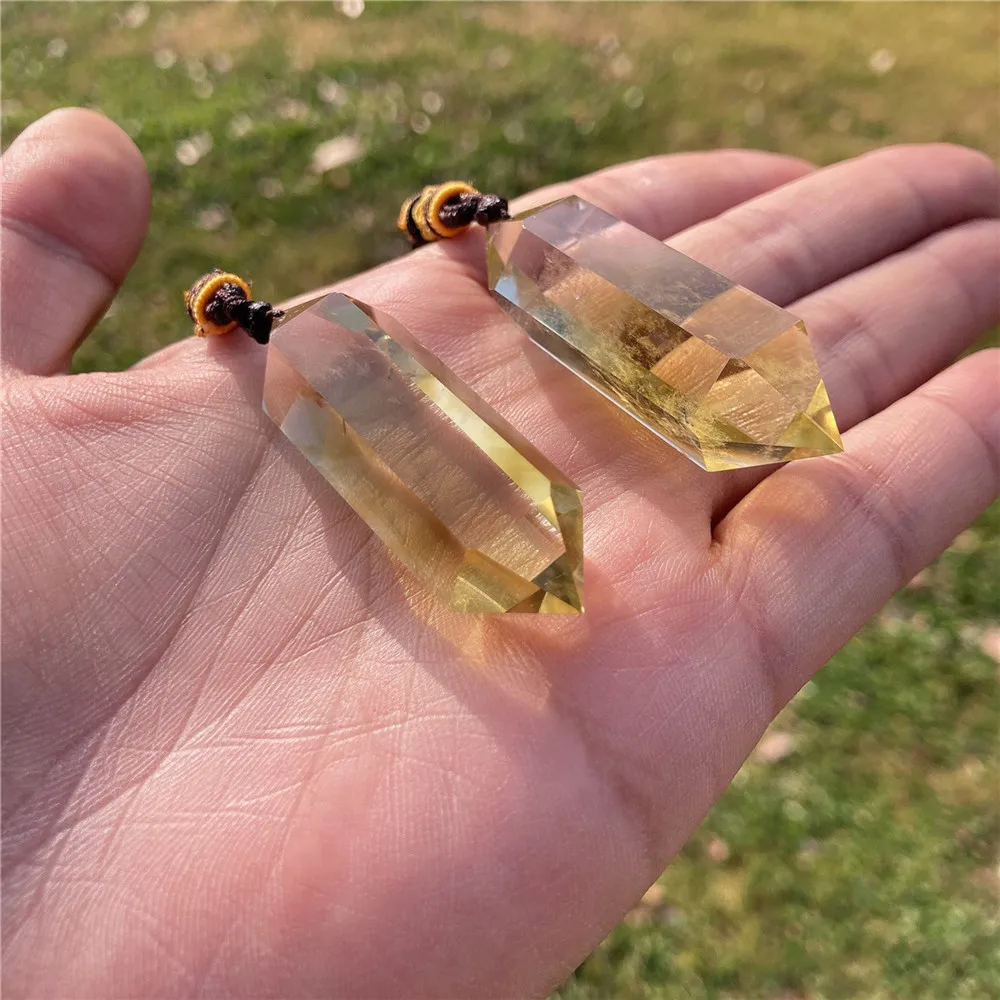 1PC High-Quality Natural Brazil Citrine Crystal Ornament Double Pointed Hexagonal Ornament Gemstone Healing Stones Minerals Gift