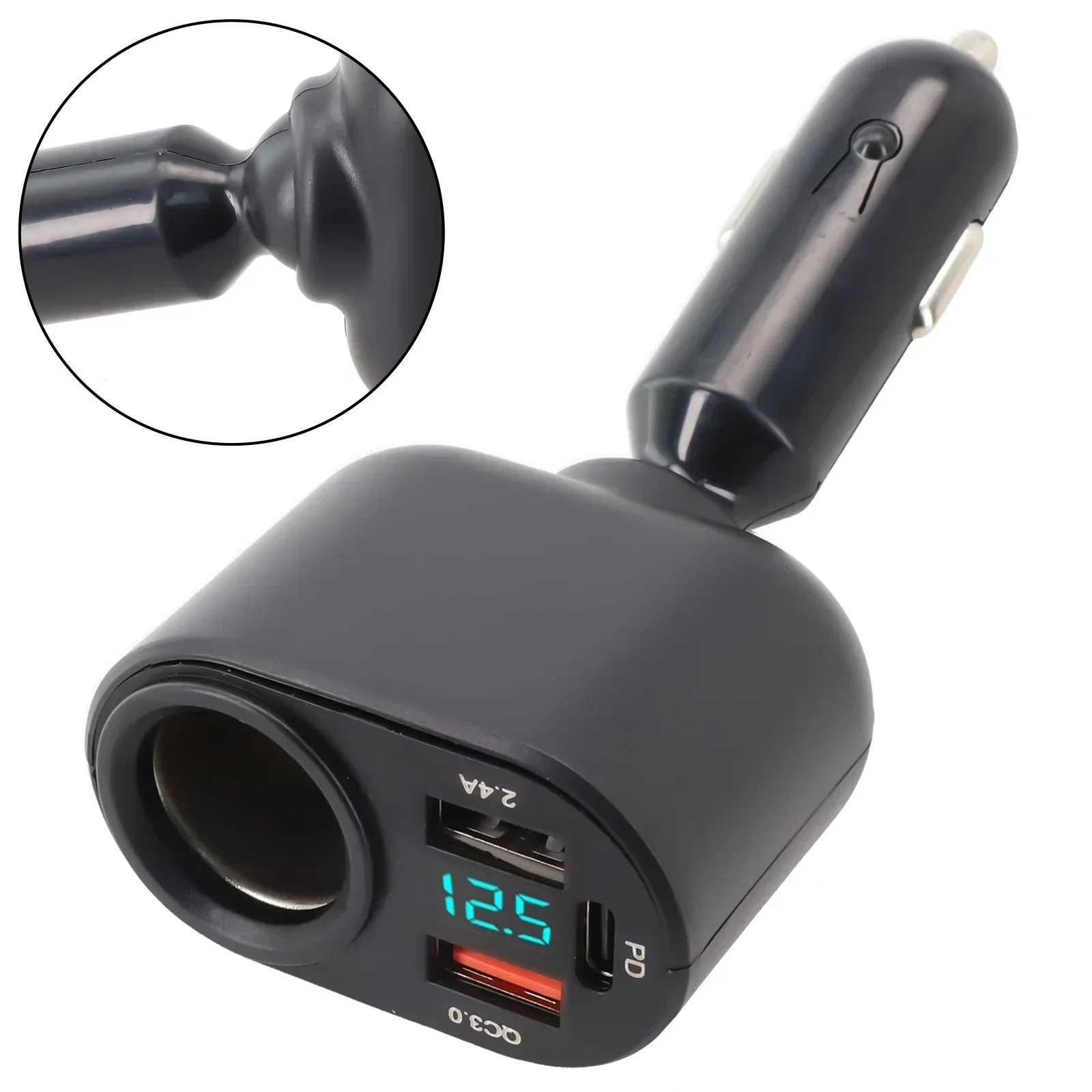 QC3 0 Fast Charge Car Charger Triple USB Port Socket Power Splitter Digital Display Degree Rotatable Stable Load