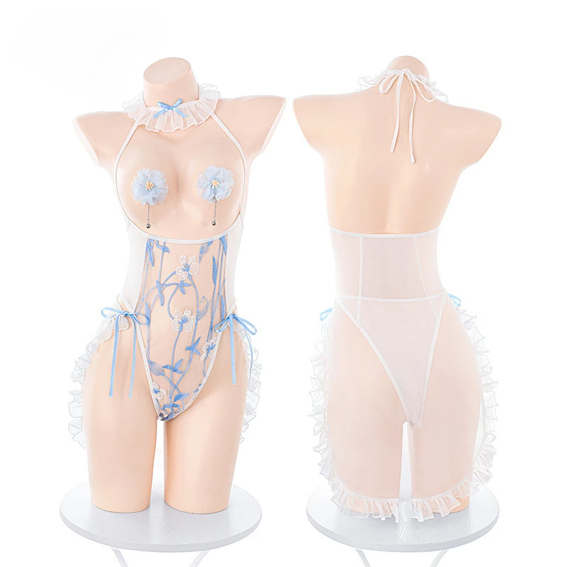 

Сексуальное женское белье с обнаженной грудью, вышитый цветок, брак, комбинезон с открытой промежностью, свадебное платье, прозрачная одежда для косплея невесты