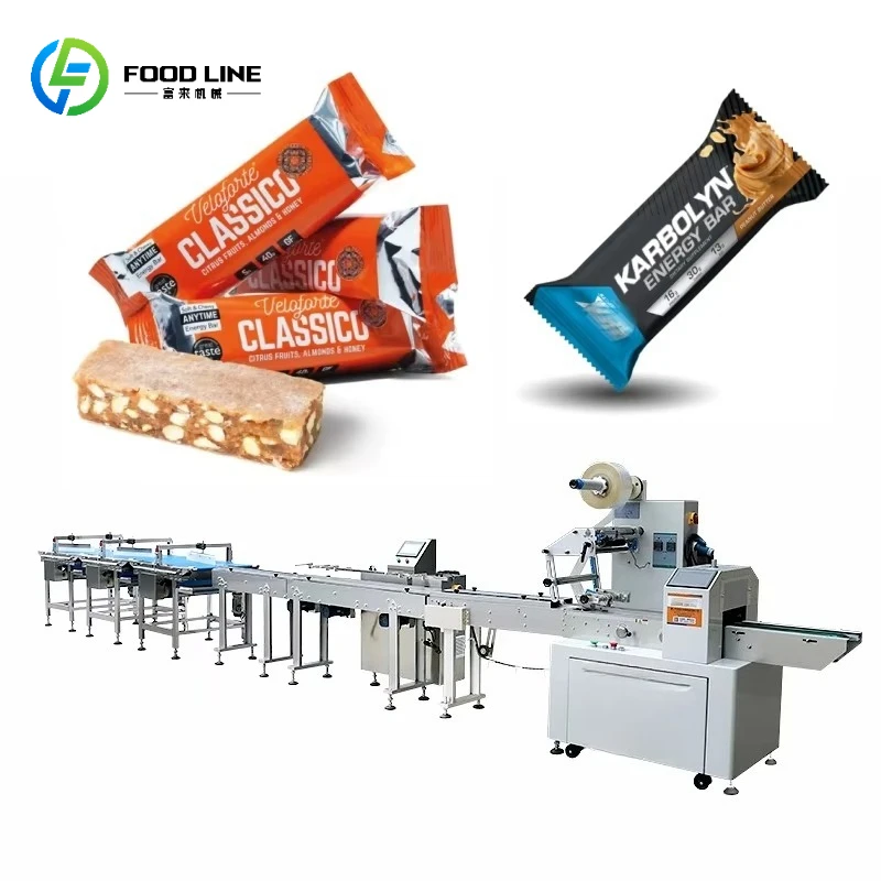Automatic Pillow Flow Packing Candy Lollipop Protein Energy Bars Chocolate bar Horizontal Packaging Machine