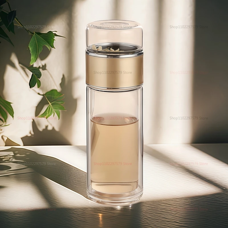 كوب زجاجي جديد لفصل الشاي بطبقة مزدوجة كوب ماء عازل للأعمال المكتبية مع كوب شاي مرشح هدية محمول ومتين